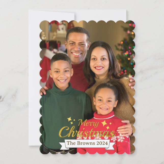Snygg familjefoptofoto God jul Hälsning Julkort (Framsida)