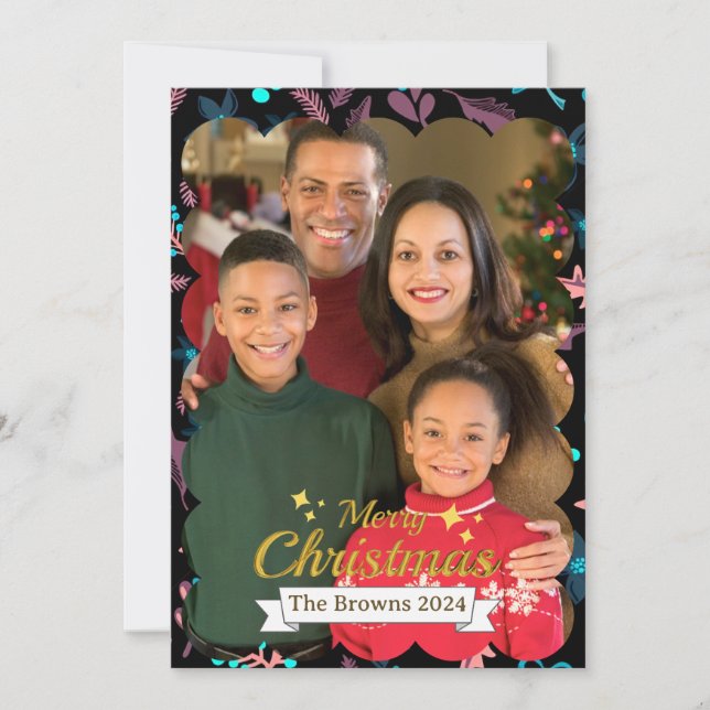 Snygg familjefoptofoto God jul Hälsning Julkort (Framsida)