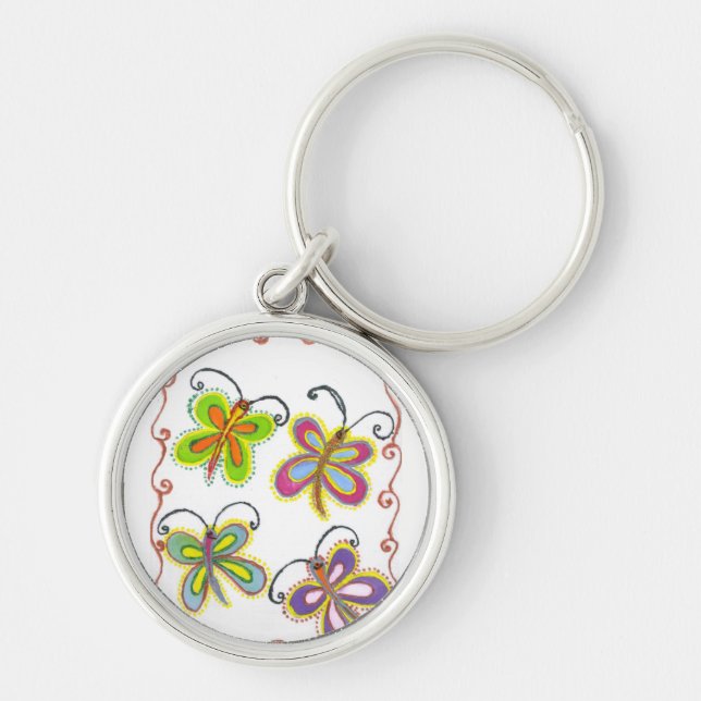 Snygg fantastisk Cute Butterfly Art: Perfekt Gift Rund Silverfärgad Nyckelring (Framsidan)