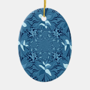 Snygg Fantastisk Iridescent Blue Kaleidoscope Art Julgransprydnad Keramik