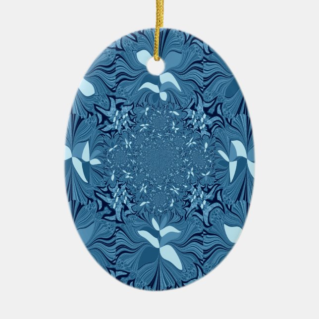 Snygg Fantastisk Iridescent Blue Kaleidoscope Art Julgransprydnad Keramik (Framsidan)