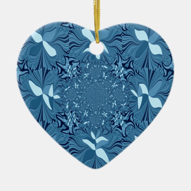 Snygg Fantastisk Iridescent Blue Kaleidoscope Art Julgransprydnad Keramik (Framsidan)