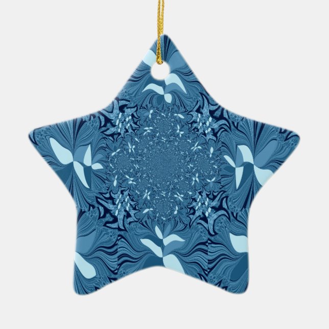Snygg Fantastisk Iridescent Blue Kaleidoscope Art Julgransprydnad Keramik (Framsidan)
