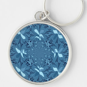 Snygg Fantastisk Iridescent Blue Kaleidoscope Art Rund Silverfärgad Nyckelring