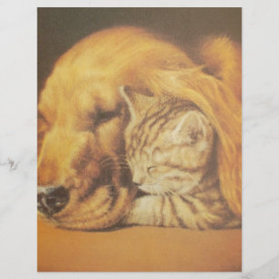 Snygg Fantastisk Katt och Hund Cuddling Art Skriv