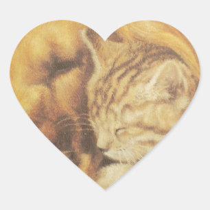 Snygg Fantastisk Katt och Hund Cuddling Art Skriv Hjärtformat Klistermärke