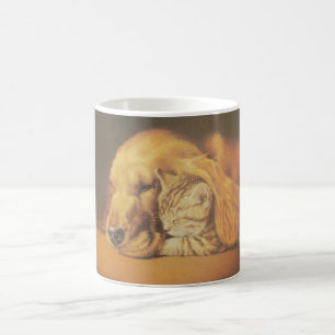Snygg Fantastisk Katt och Hund Cuddling Art Skriv Kaffemugg