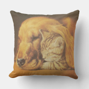 Snygg Fantastisk Katt och Hund Cuddling Art Skriv Kudde