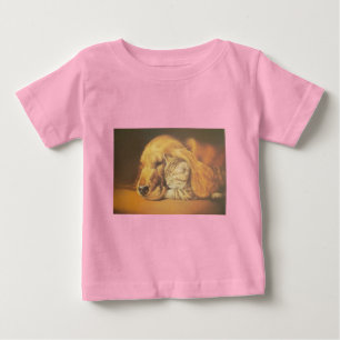 Snygg Fantastisk Katt och Hund Cuddling Art Skriv  T Shirt