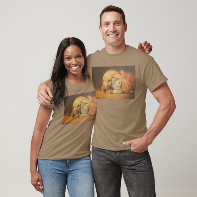 Snygg Fantastisk Katt och Hund Cuddling Art Skriv  Tee (Unisex)