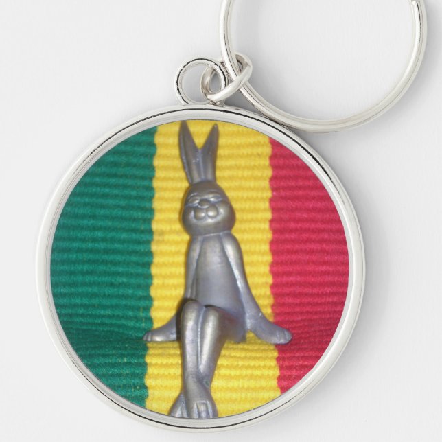Snygg fantastisk Rabbit Kingston Jamaica Rund Silverfärgad Nyckelring (Framsidan)