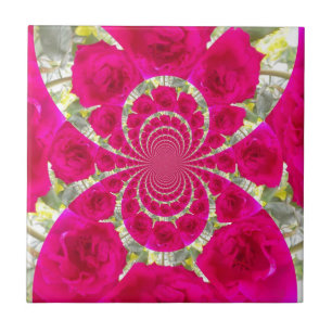 Snygg Fantastisk Röd ros Kaleidoscope Mönster Kakelplatta
