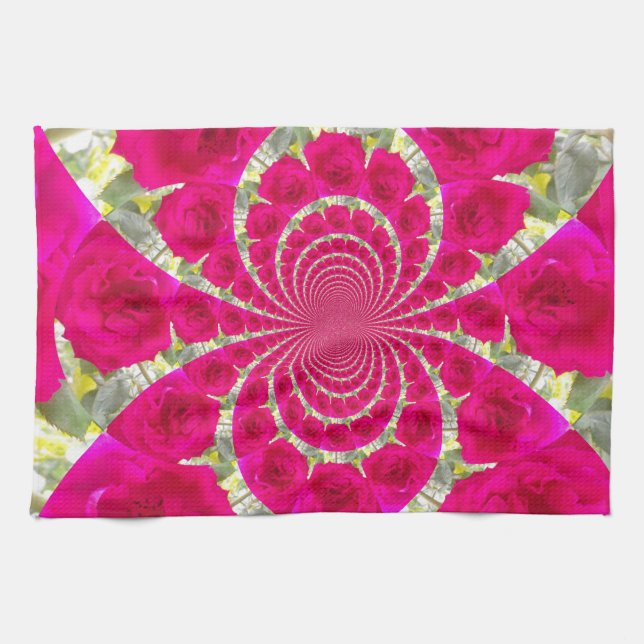 Snygg Fantastisk Röd ros Kaleidoscope Mönster Kökshandduk (Horisontell)