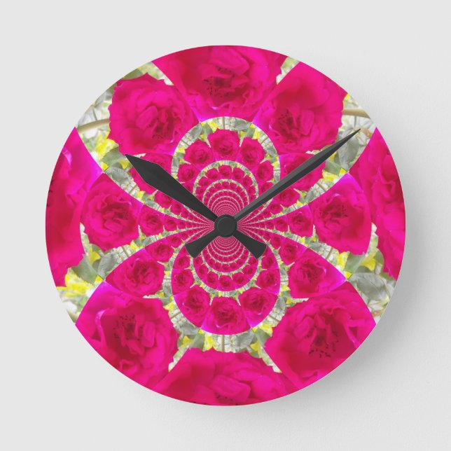 Snygg Fantastisk Röd ros Kaleidoscope Mönster Rund Klocka (Framsida)