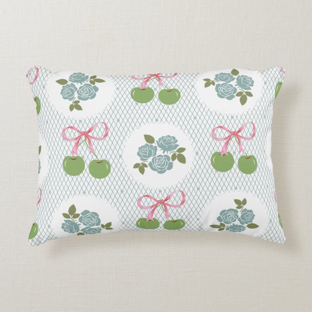 Snygg, fantastisk, snöre-bakgrundsblå grönt prydnadskudde (Framsidan)