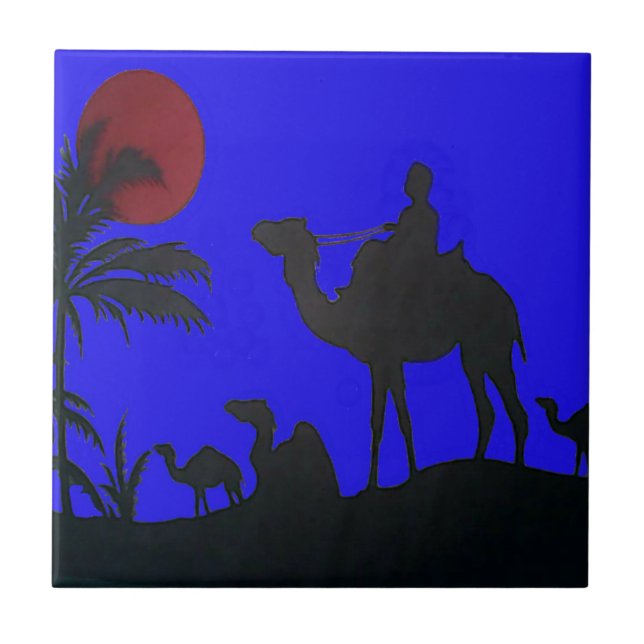 Snygg Fantastisk Sunset Camel Safari Art Print Kakelplatta (Framsidan)