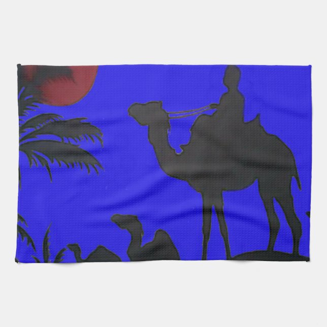 Snygg Fantastisk Sunset Camel Safari Art Print Kökshandduk (Horisontell)