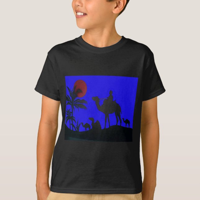 Snygg Fantastisk Sunset Camel Safari Art Print T Shirt (Framsida)