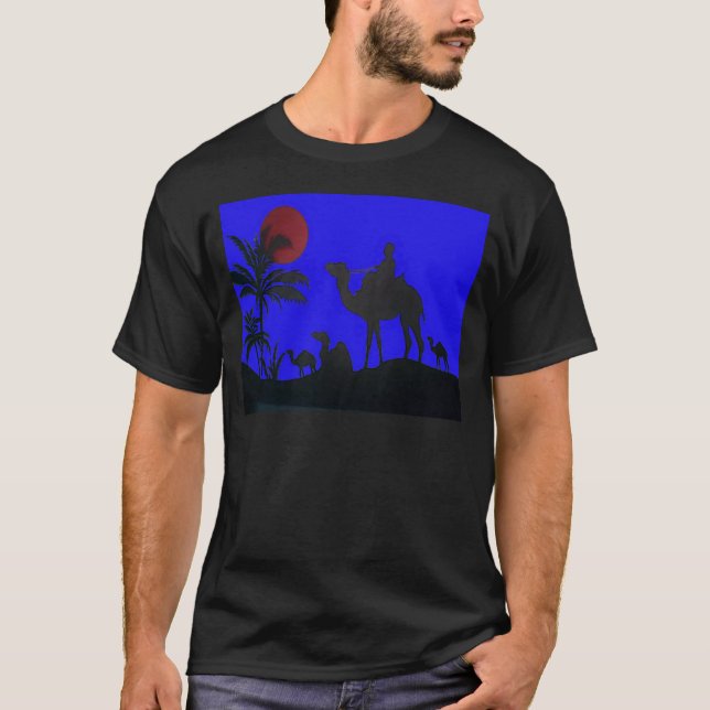 Snygg Fantastisk Sunset Camel Safari Art Print T Shirt (Framsida)