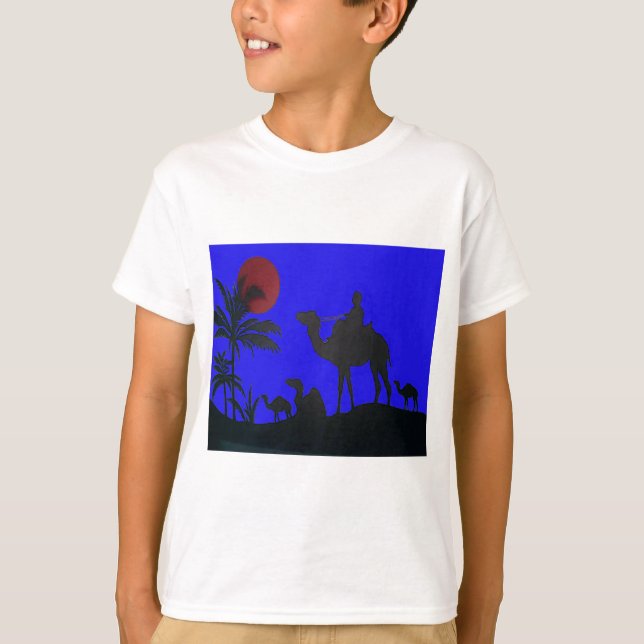 Snygg Fantastisk Sunset Camel Safari Art Print Tee Shirt (Framsida)