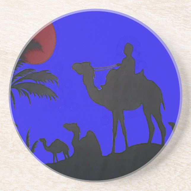 Snygg Fantastisk Sunset Camel Safari Art Print Underlägg Sandsten (Framsidan)
