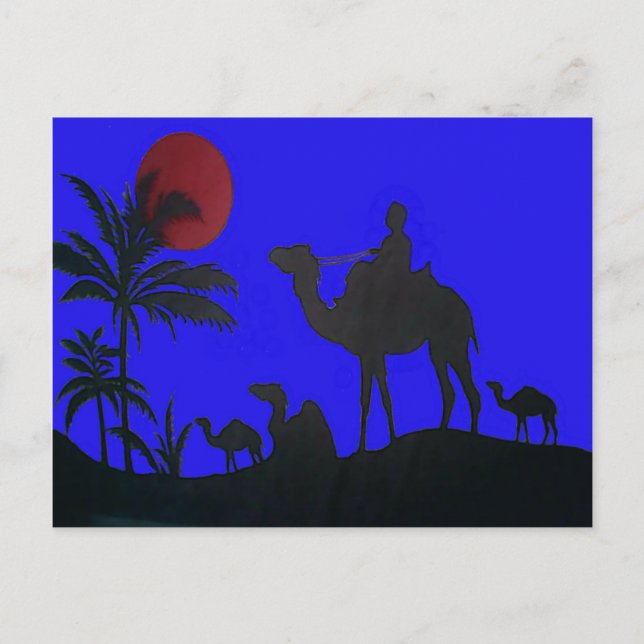 Snygg Fantastisk Sunset Camel Safari Art Print Vykort (Framsida)