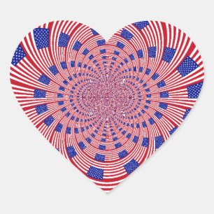 Snygg Fantastisk United Stater Flagga Kaleidoscope Hjärtformat Klistermärke