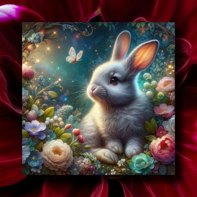 Snygg Fantasy Art Whimsical Rabbit Påsk Julkort (Skapare uppladdad)