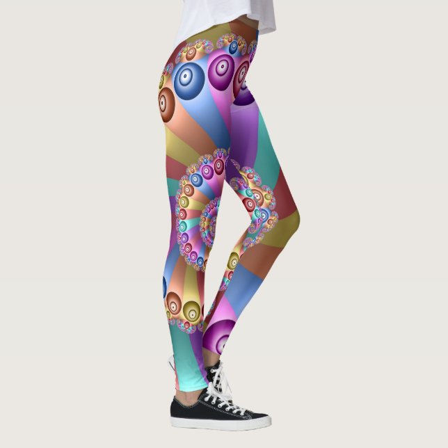 Snygg Färg Modern Abstrakt Fractal Art Leggings (Höger)