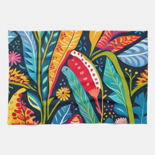 Snygg, färgfull Otomi Blommigt Art mönster. Kökshandduk