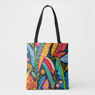 Snygg, färgfull Otomi Blommigt Art mönster. Tygkasse