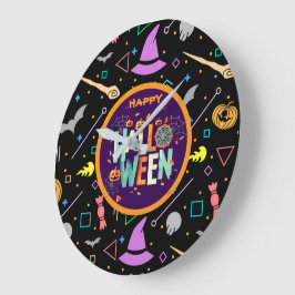 Snygg färggrann Scary Halloween Mönster Stor Klocka