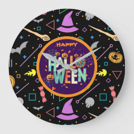 Snygg färggrann Scary Halloween Mönster Stor Klocka