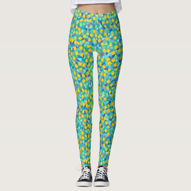 Snygg Färgrik Abstrakt Geometrisk Glasmosaik Leggings (Framsida)