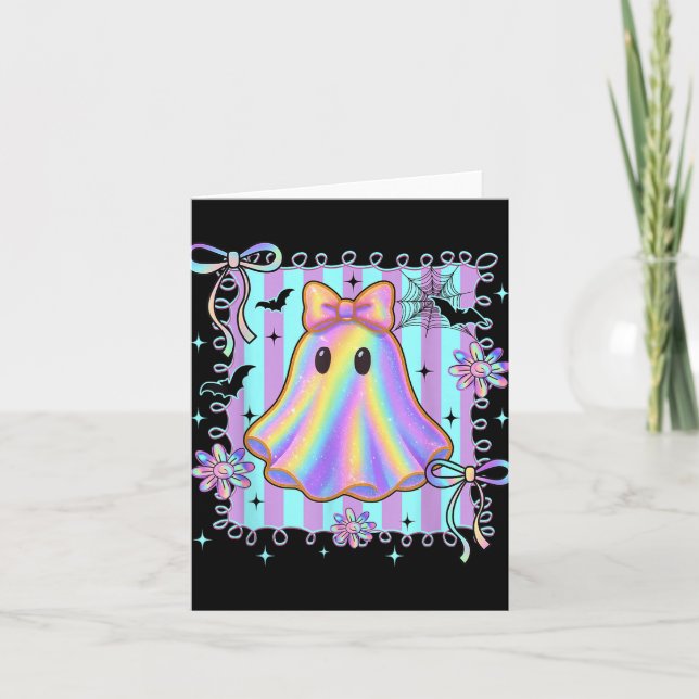 Snygg färgrik Coquette-båge Spök Boo Flicka Kuslig Kort (Framsida)