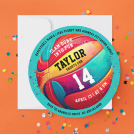 Snygg Färgrik Sport Slam Dunk Aqua Blå Basketboll Inbjudningar