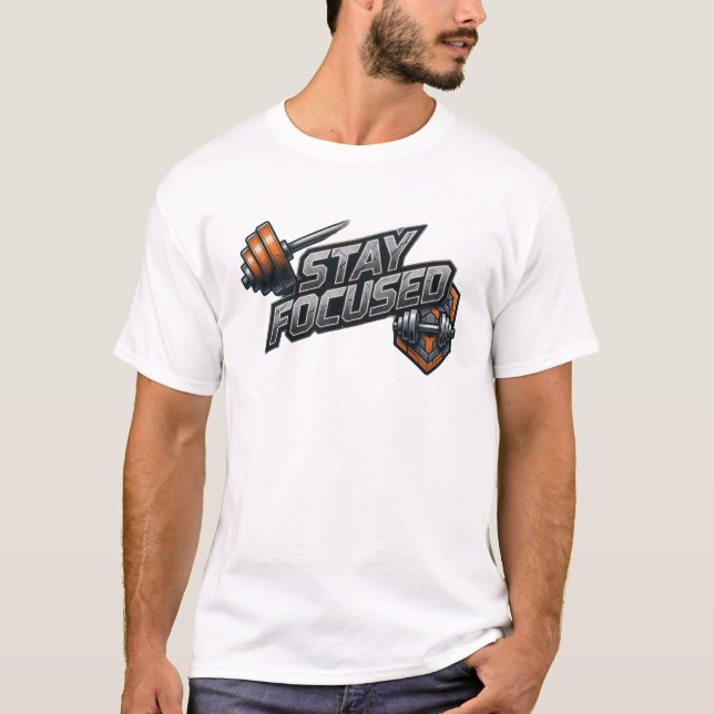 Snygg Färgrik STAY FOCUSED Tryck T Shirt (Framsida)