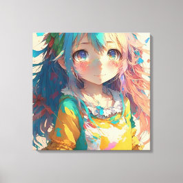 Snygg färgstark Anime Girl Canvastryck