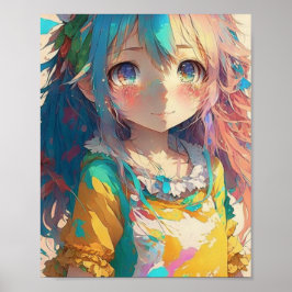 Snygg färgstark Anime Girl Poster