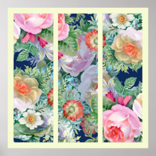 Snygg färgstark Blommigt Triptych Poster