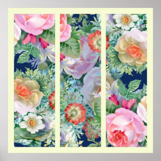 Snygg färgstark Blommigt Triptych Poster