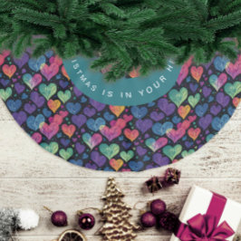 Snygg färgstark Hjärtjul, vattenfärg Julgransmatta Borstad Polyester