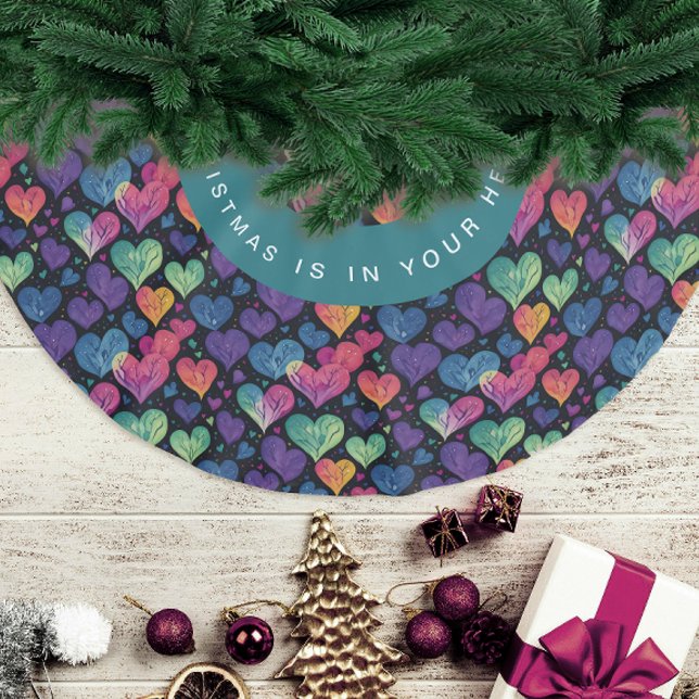 Snygg färgstark Hjärtjul, vattenfärg Julgransmatta Borstad Polyester (Skapare uppladdad)