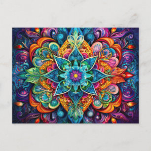 Snygg färgstark Mandala Art Geometric Mönster Vykort