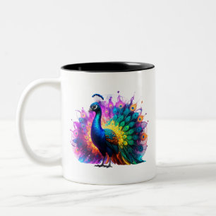 Snygg färgstark peacock Art Två-Tonad Mugg