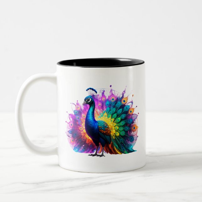 Snygg färgstark peacock Art Två-Tonad Mugg (Vänster)
