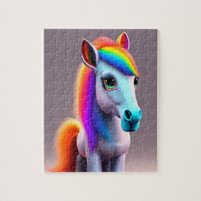 Snygg färgstark pony med Rainbow Färg, Pony Pussel (Vertikal)