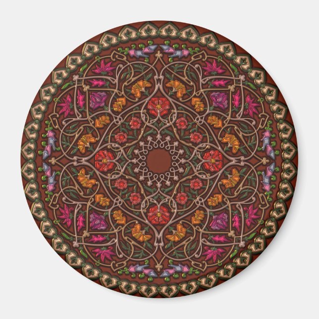 Snygg färgstark röd Mandala Sticker Magnet (Framsidan)