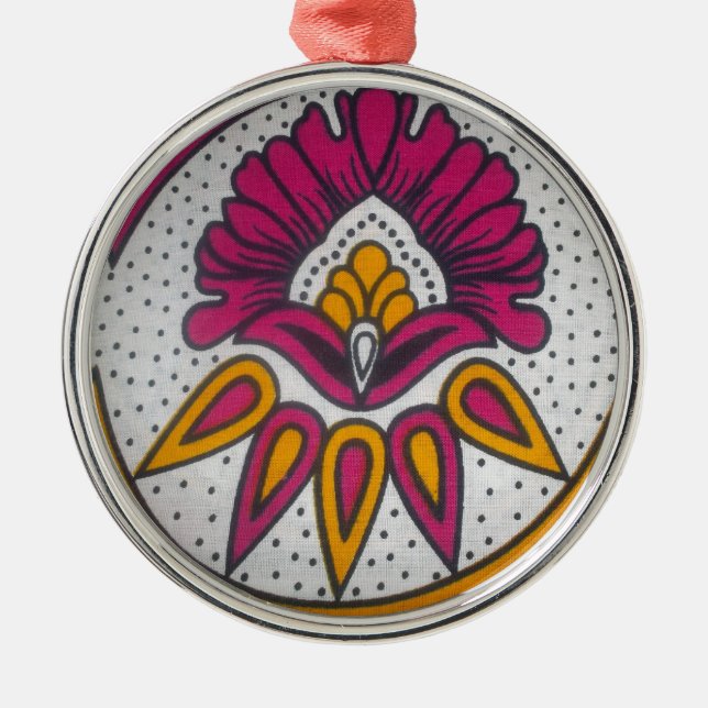 Snygg färgstark utskrift av African Fabric Motif A Julgransprydnad Metall (Framsidan)