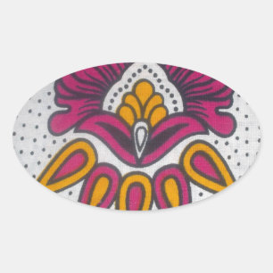 Snygg färgstark utskrift av African Fabric Motif A Ovalt Klistermärke